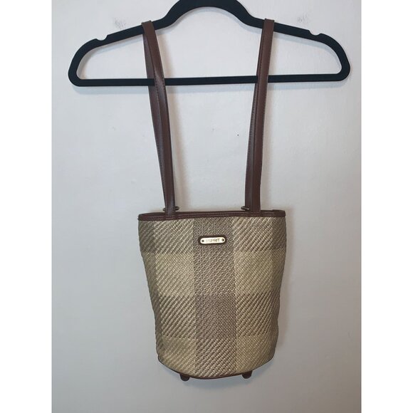 Esprit Convertible Plaid Woven Straw Backpack Bag With Faux Leather Straps - Picture 3 of 6